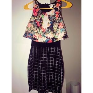 Colorful Dress, croptop, sheer middle, plaid skirt
